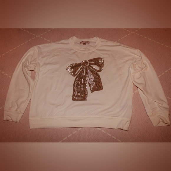 Philosophy Sweaters - Philosophy Republic Clothing Women’s Crewneck Sweatshirt Sequin Gold Bow Large